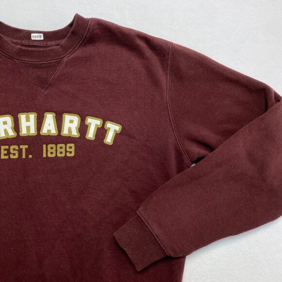 Carhartt Hoodie Men's S Burgundy Maroon Loose Fit Logo Pullover Crewneck - Picture 3 of 12